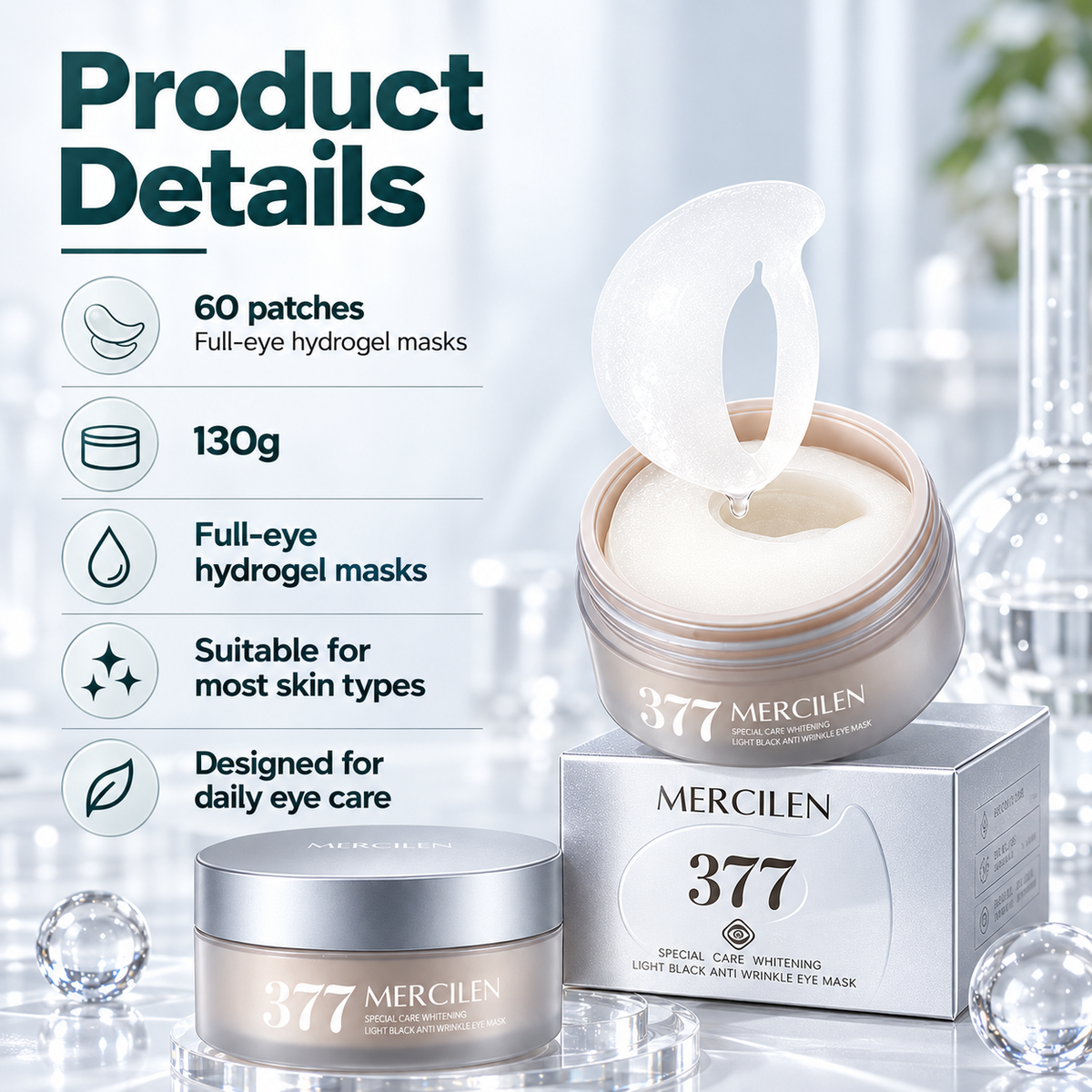 Brightening Under-Eye Patches - 30 Pairs Hydrogel Eye Masks with Niacinamide, Vitamin C & Hyaluronic Acid for Dark Circles & Fine Lines