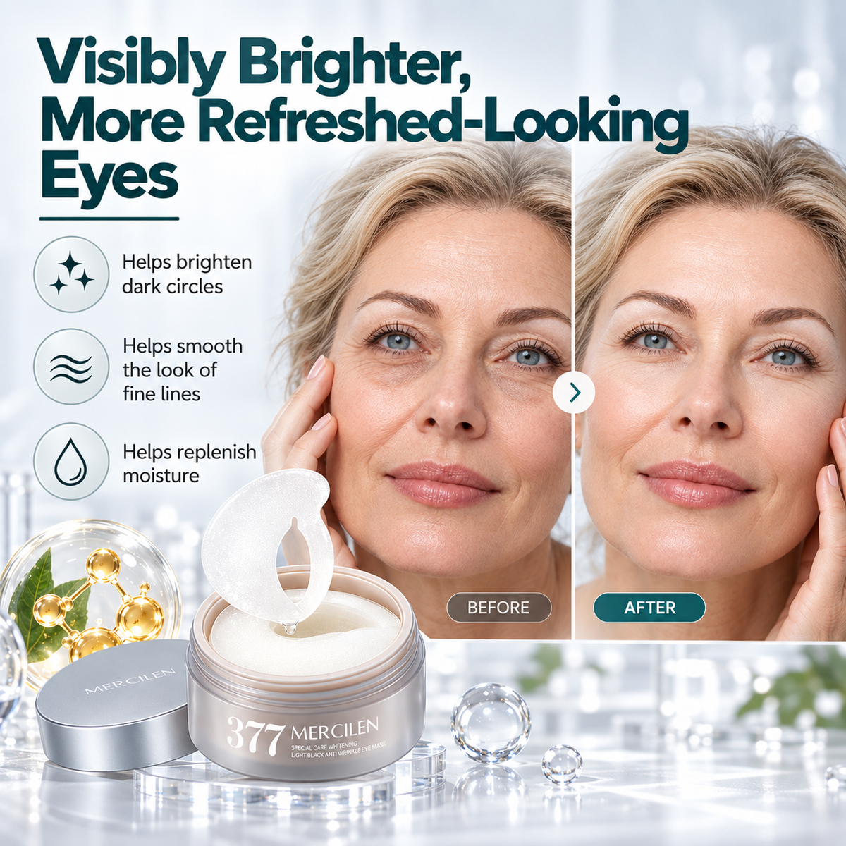 Brightening Under-Eye Patches - 30 Pairs Hydrogel Eye Masks with Niacinamide, Vitamin C & Hyaluronic Acid for Dark Circles & Fine Lines