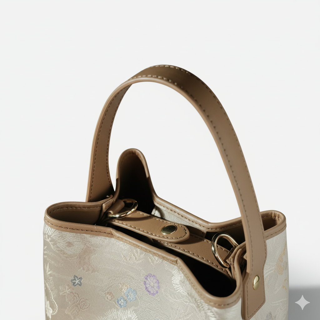 Floral Silk & Cowhide Mini Bucket Bag