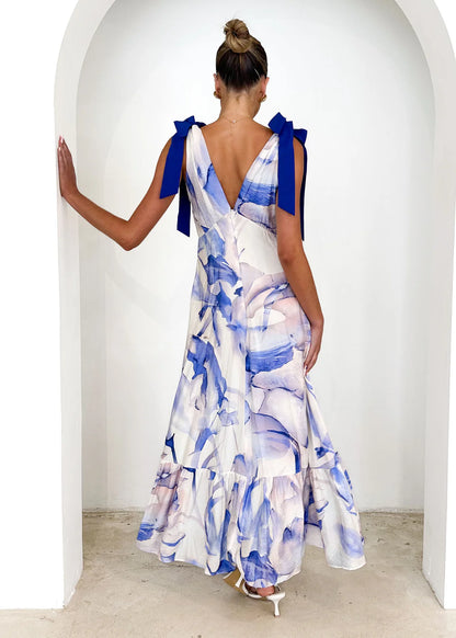 Cipriana Tie Midi Dress - Lapis Flame