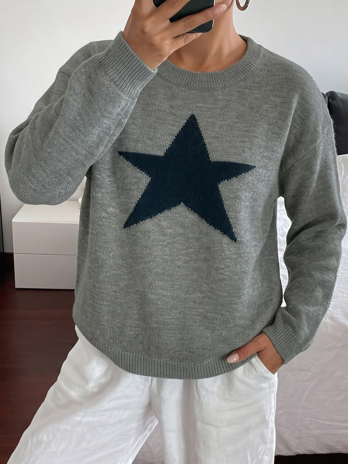 Star Intarsia Crew Neck Drop Shoulder Jumper