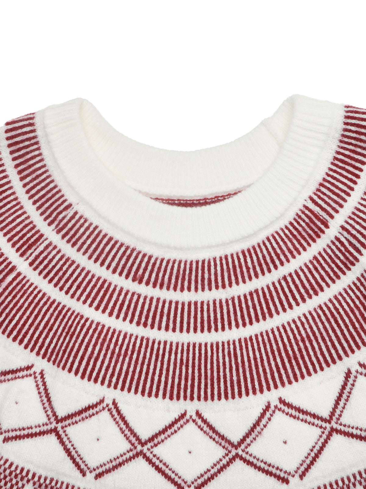 Burgundy Yoke Crew Neck Fair Isle Knit Jumper