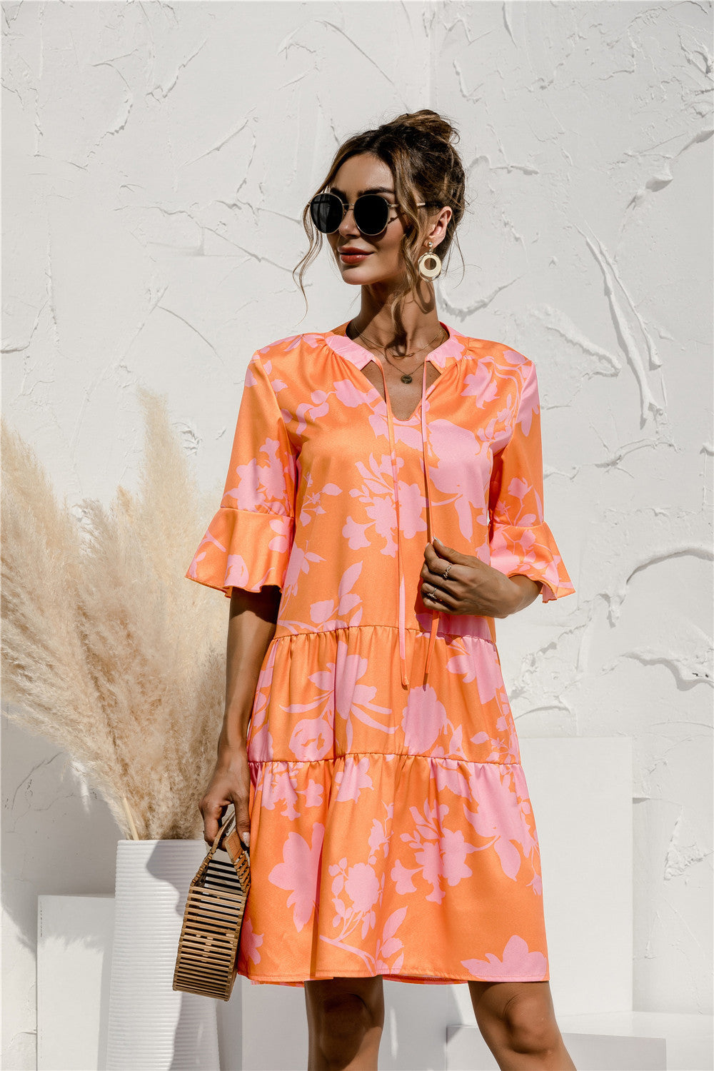 Frill Sleeve Tiered Midi Dress