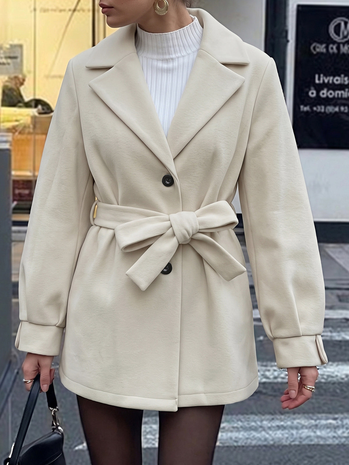 Tie Waist Single Breasted Short Belted Coat