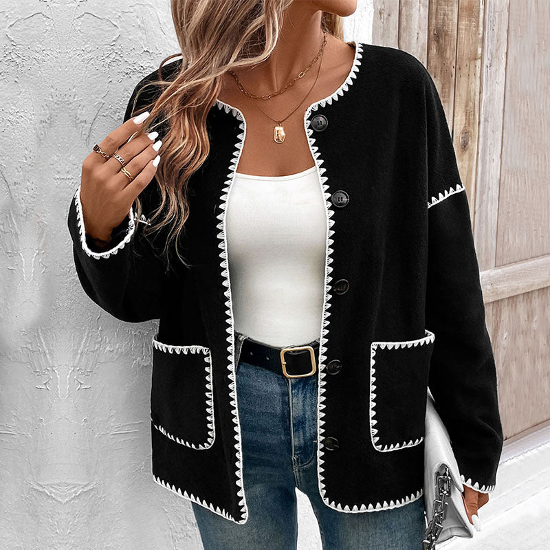 Women's Pocket Cardigan - black, front view