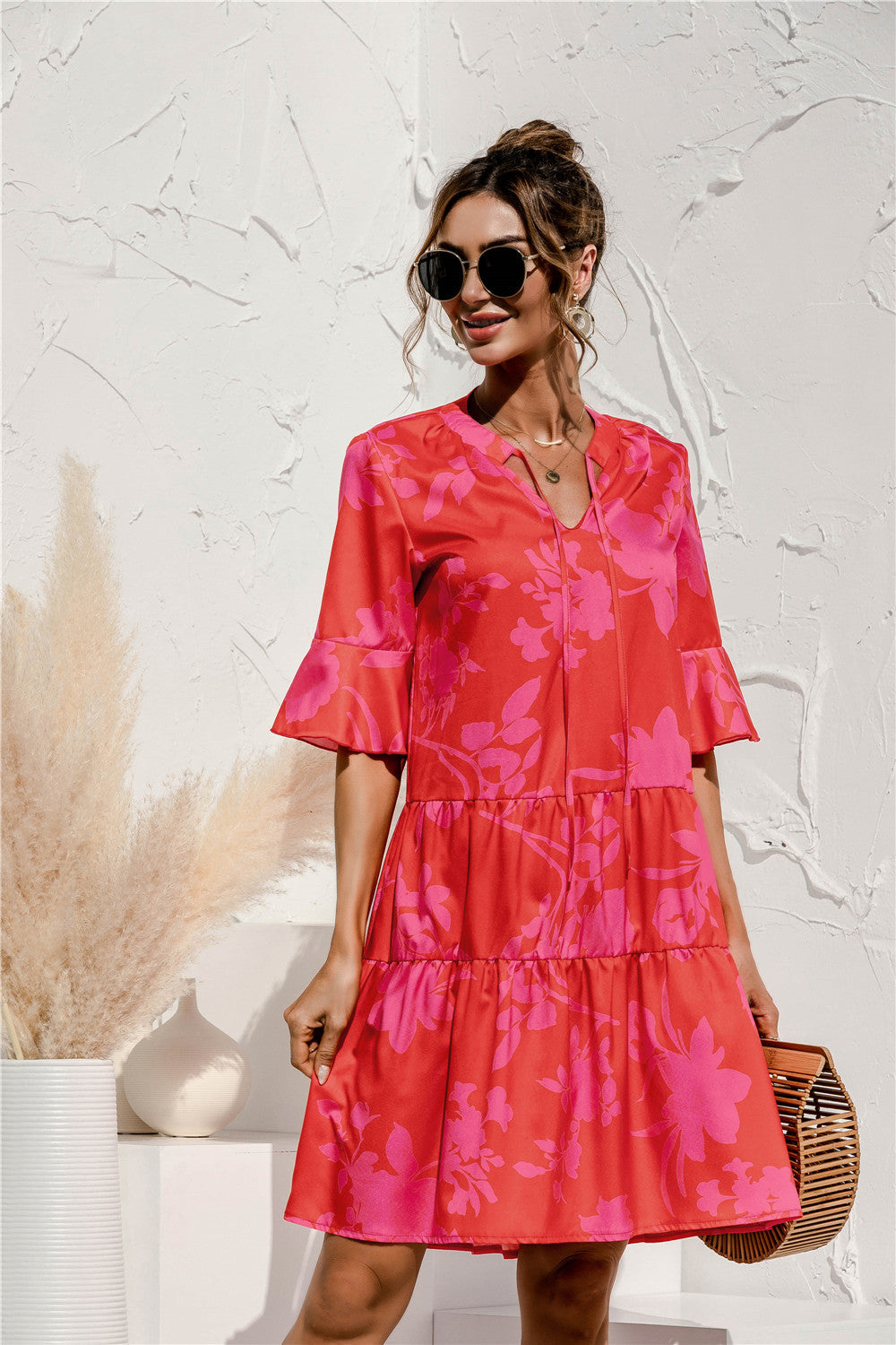 Frill Sleeve Tiered Midi Dress