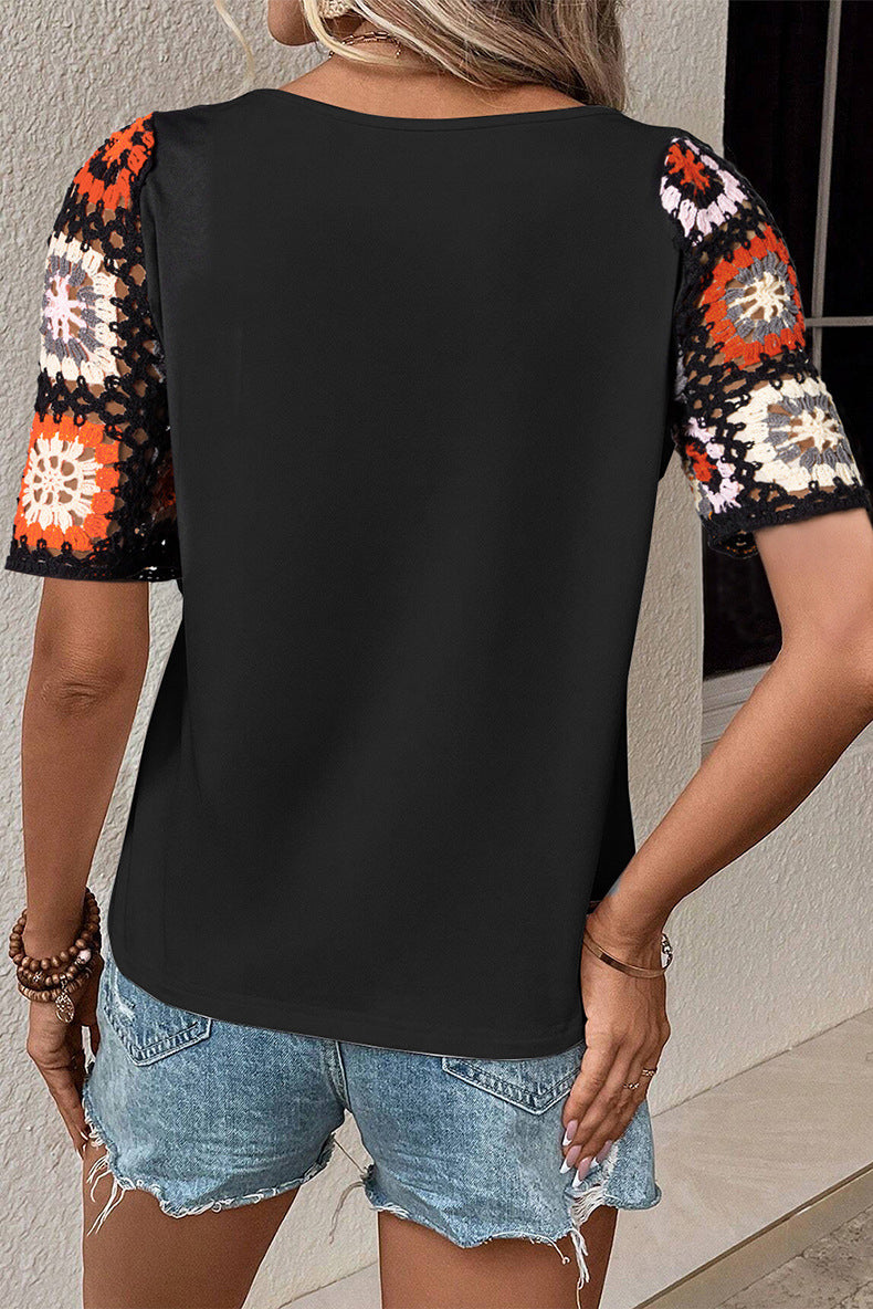Boho Crochet Sleeve T-Shirt