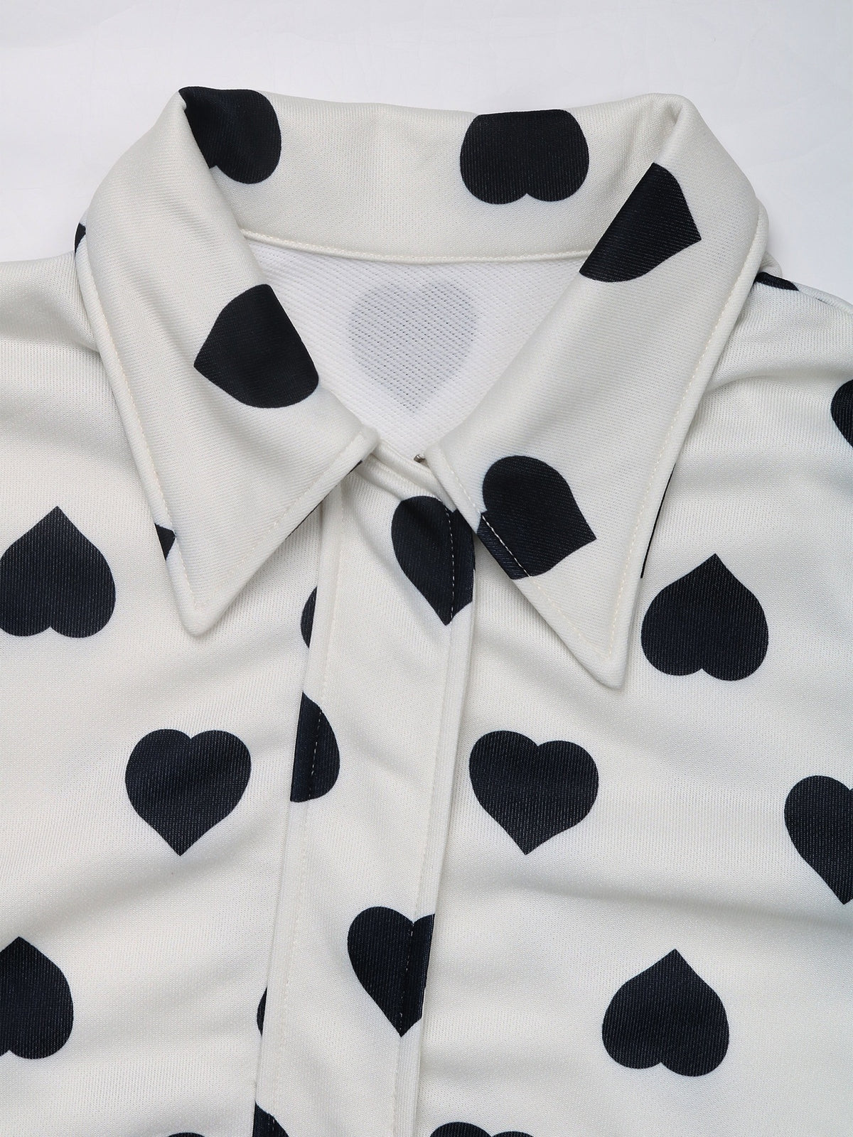 Collared Heart Print Zip Front Bomber Jacket