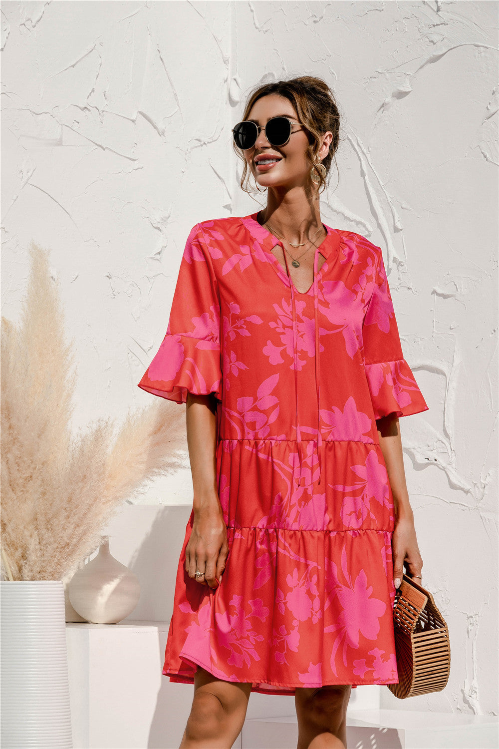 Frill Sleeve Tiered Midi Dress