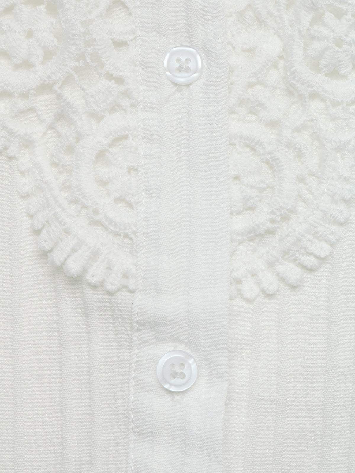 Guipure Lace Yoke High Neck Button Through Blouse