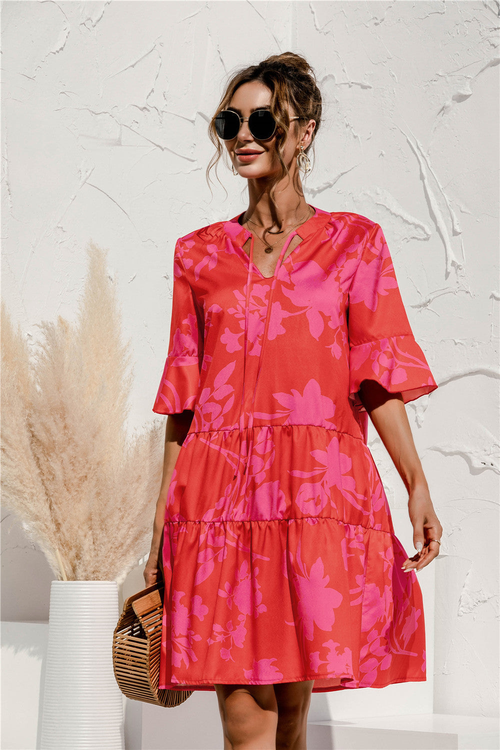 Frill Sleeve Tiered Midi Dress