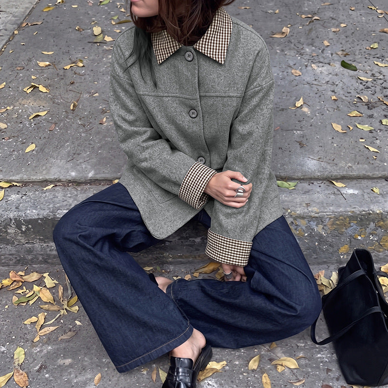 Women's Contrast Collar Jacket - front view, seated
