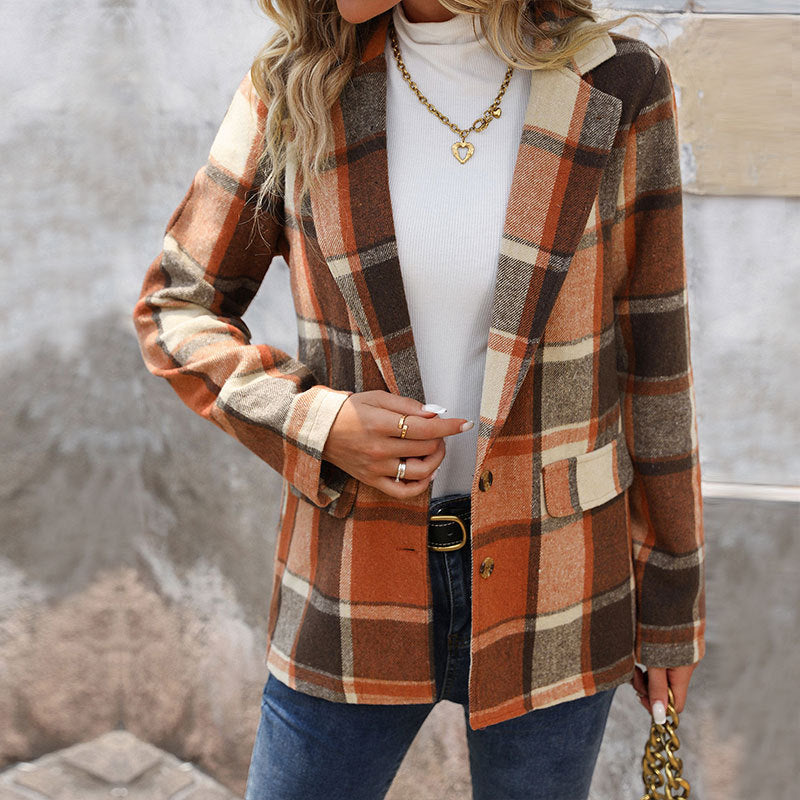 Women's Checked Blazer - front view, open