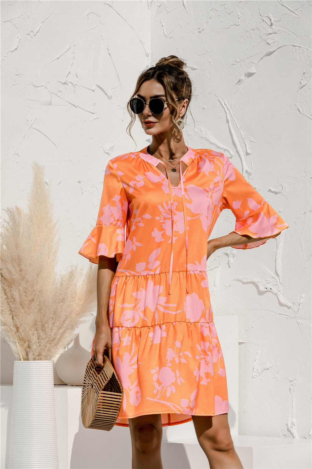 Frill Sleeve Tiered Midi Dress