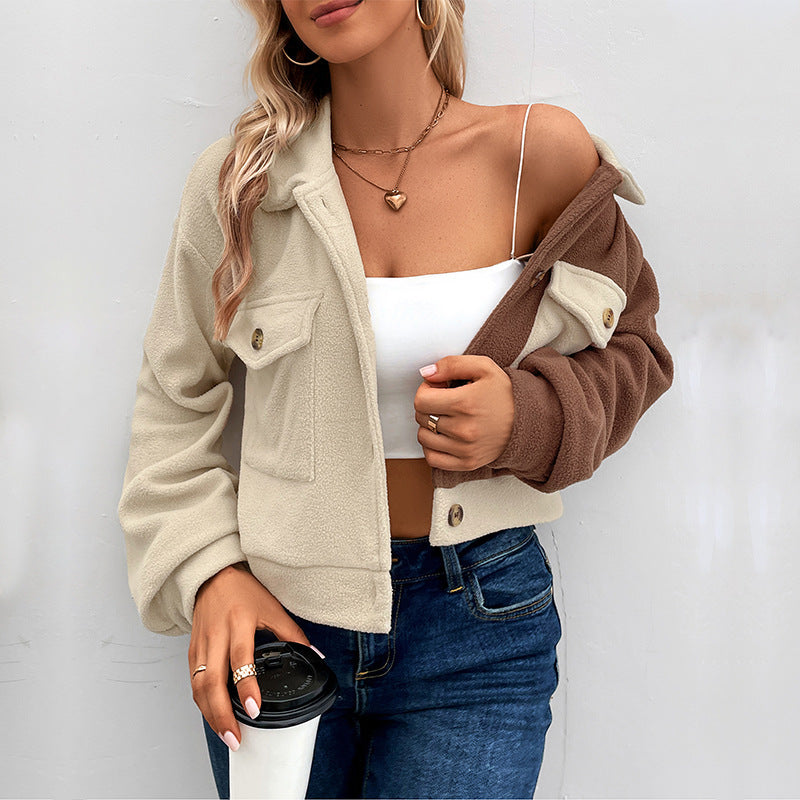 Women's Cropped Fleece Jacket in Beige, view 2