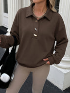 Statement Button Collared Oversized Polo Sweatshirt