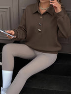 Statement Button Collared Oversized Polo Sweatshirt