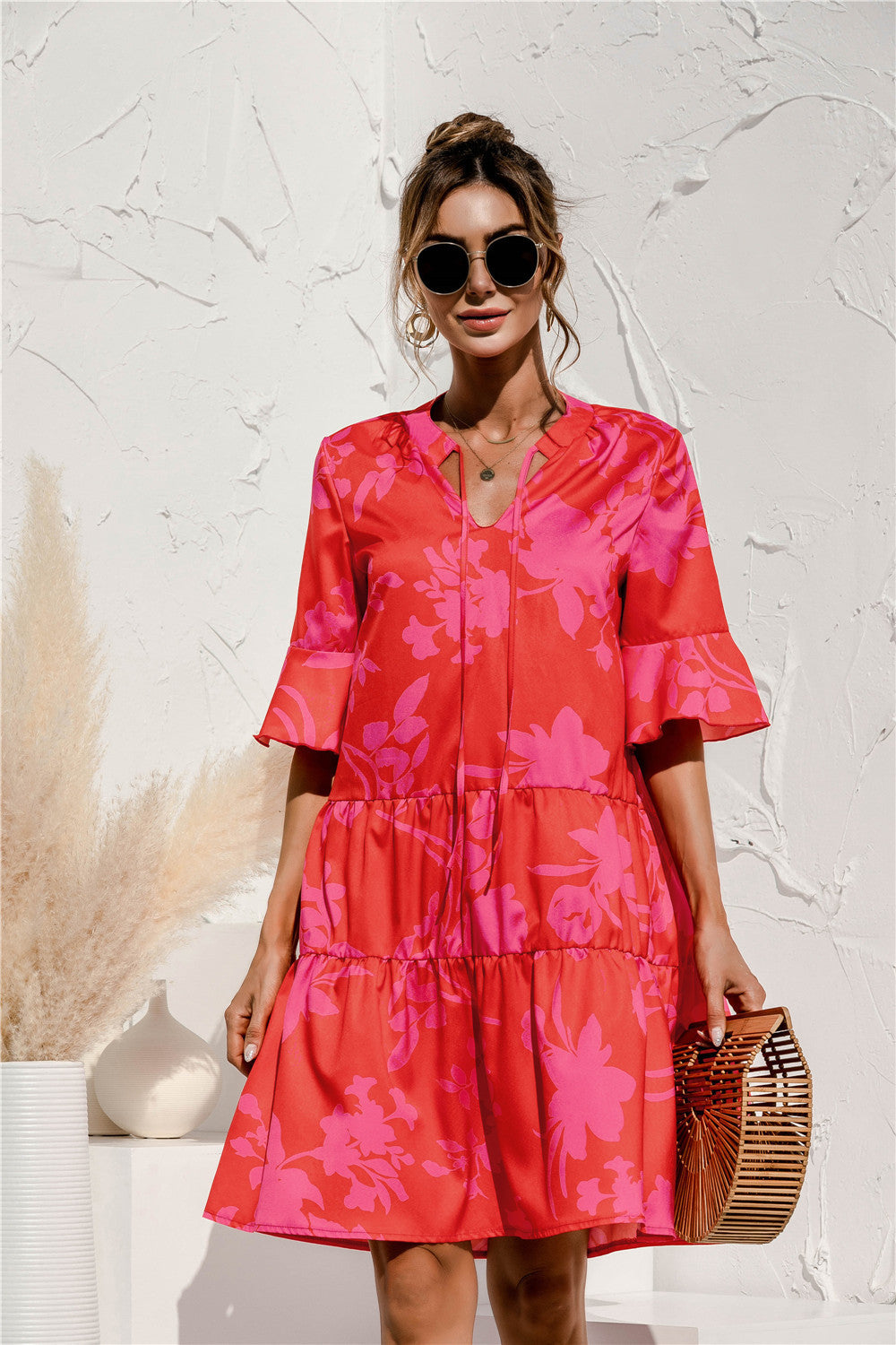 Frill Sleeve Tiered Midi Dress