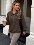 Statement Button Collared Oversized Polo Sweatshirt
