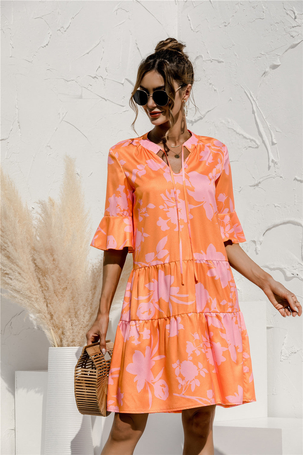 Frill Sleeve Tiered Midi Dress