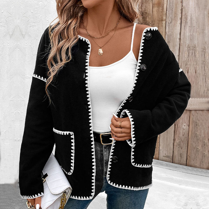 Women's Pocket Cardigan - black, front view