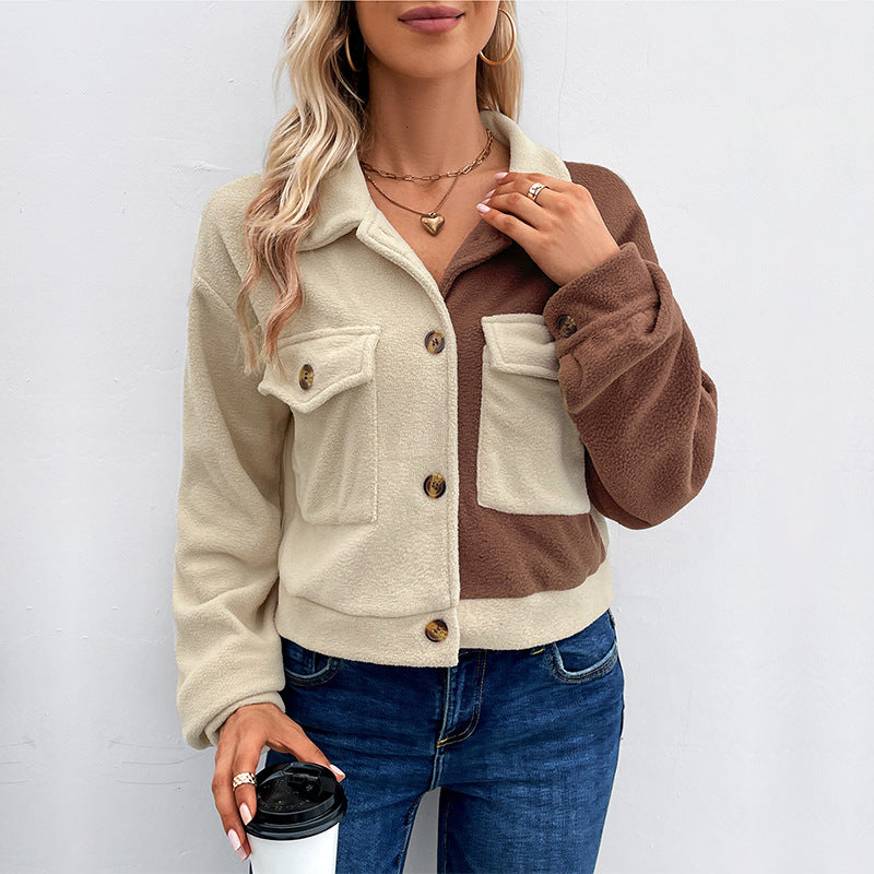 Women's Cropped Fleece Jacket in Beige, view 4