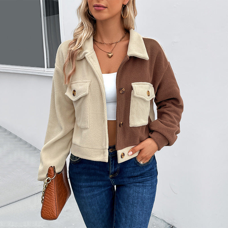 Women's Cropped Fleece Jacket in Beige, view 3