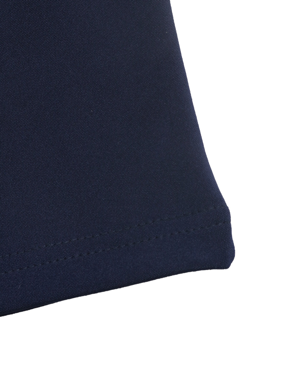 Close-up of a dark navy blue fabric corner with visible stitching, set against a plain white background.
