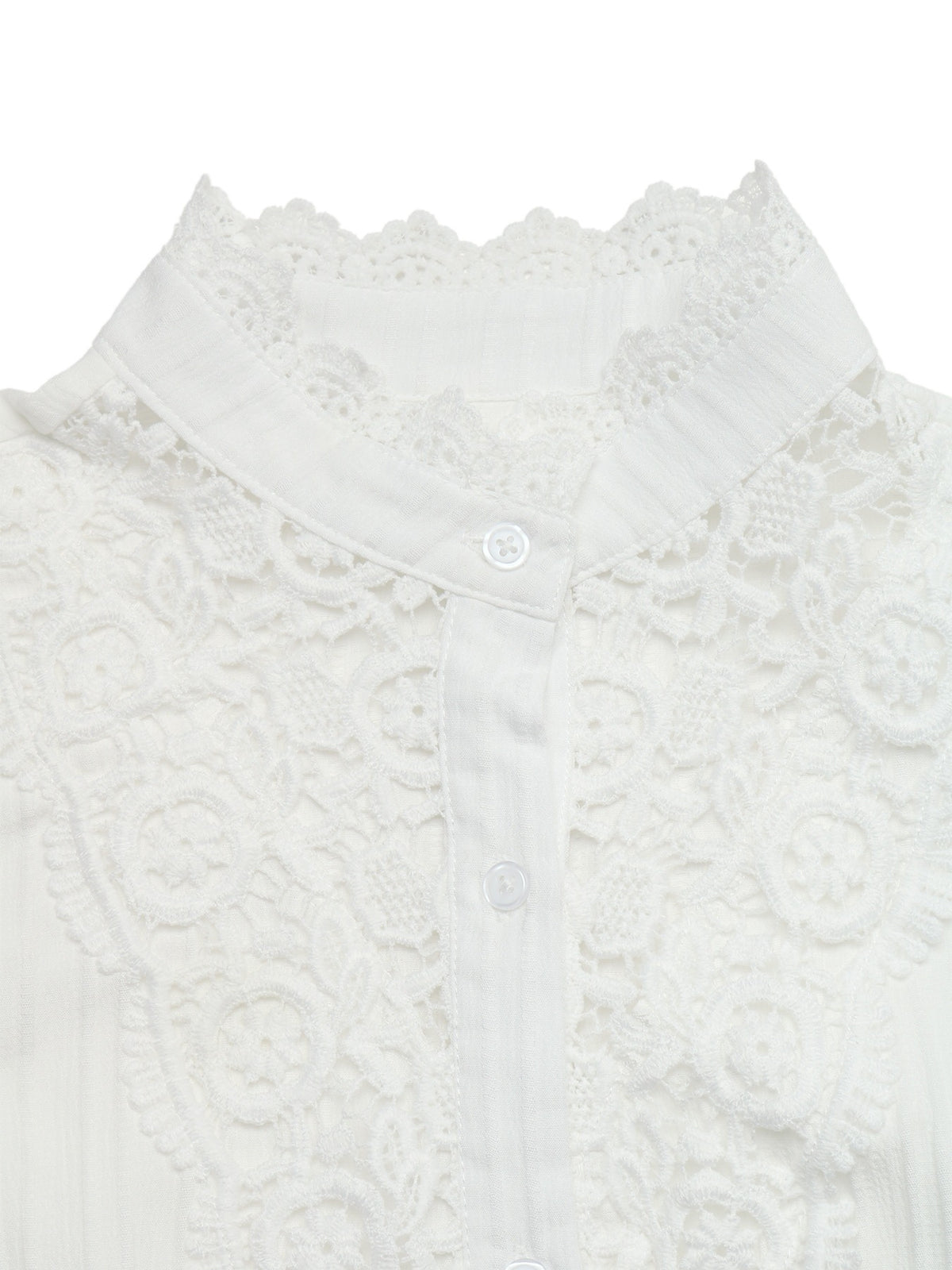 Guipure Lace Yoke High Neck Button Through Blouse