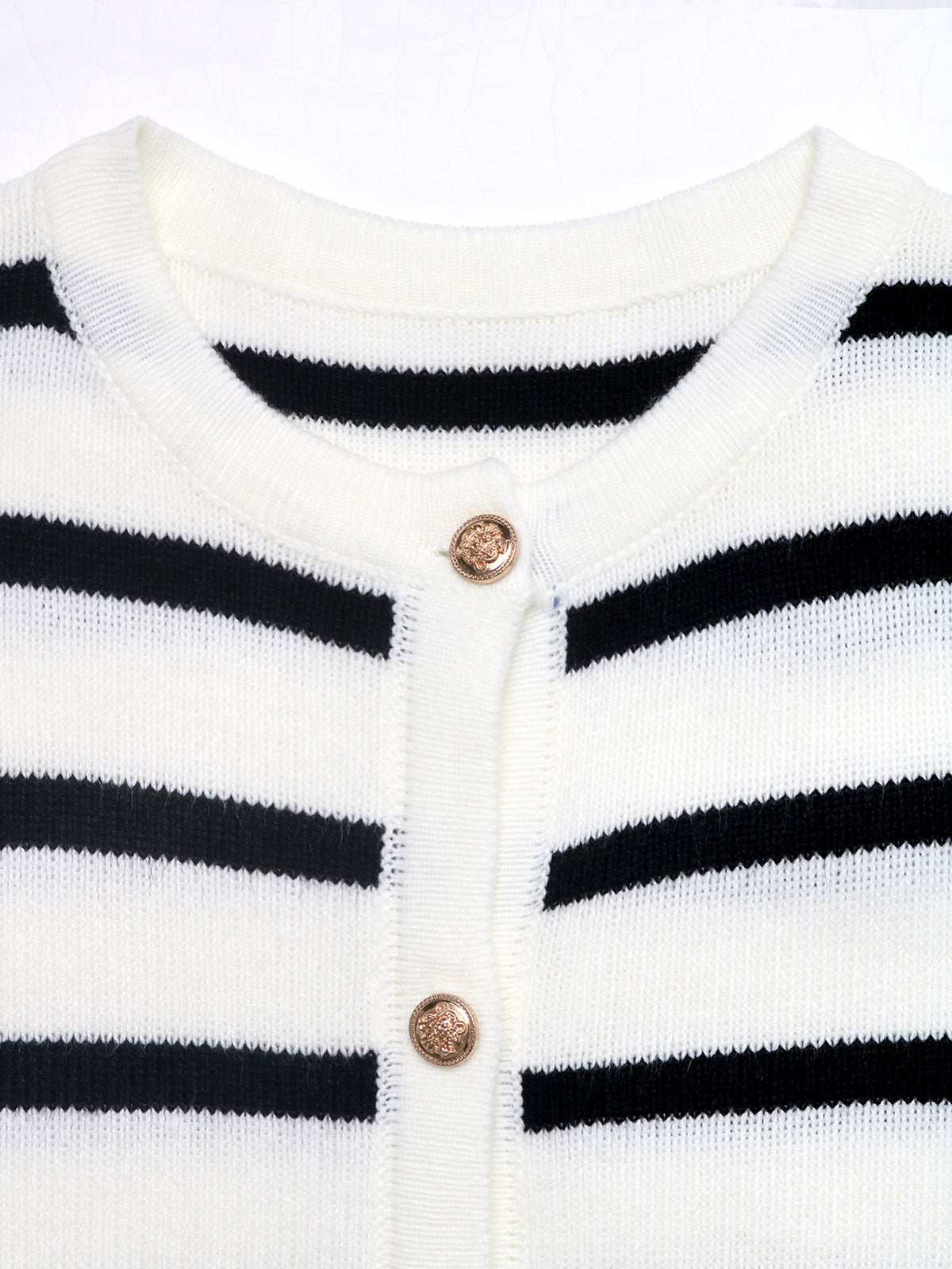 Black and White Striped Cardigan with Gold Button Front