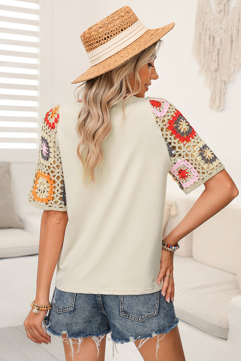Boho Crochet Sleeve T-Shirt