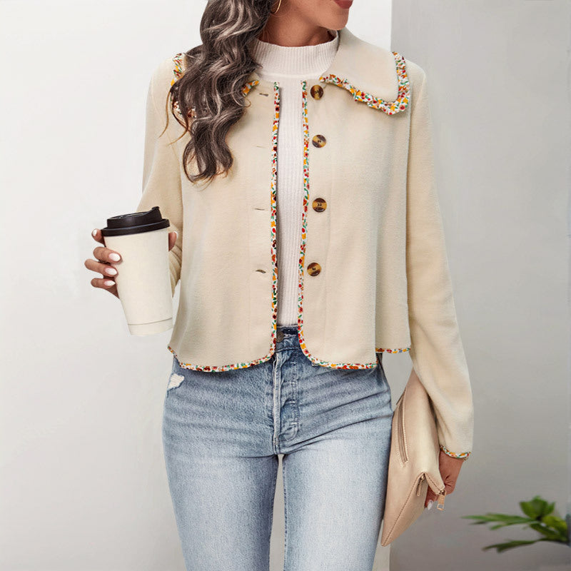 Women's Fringe Trim Jacket - front view, with coffee