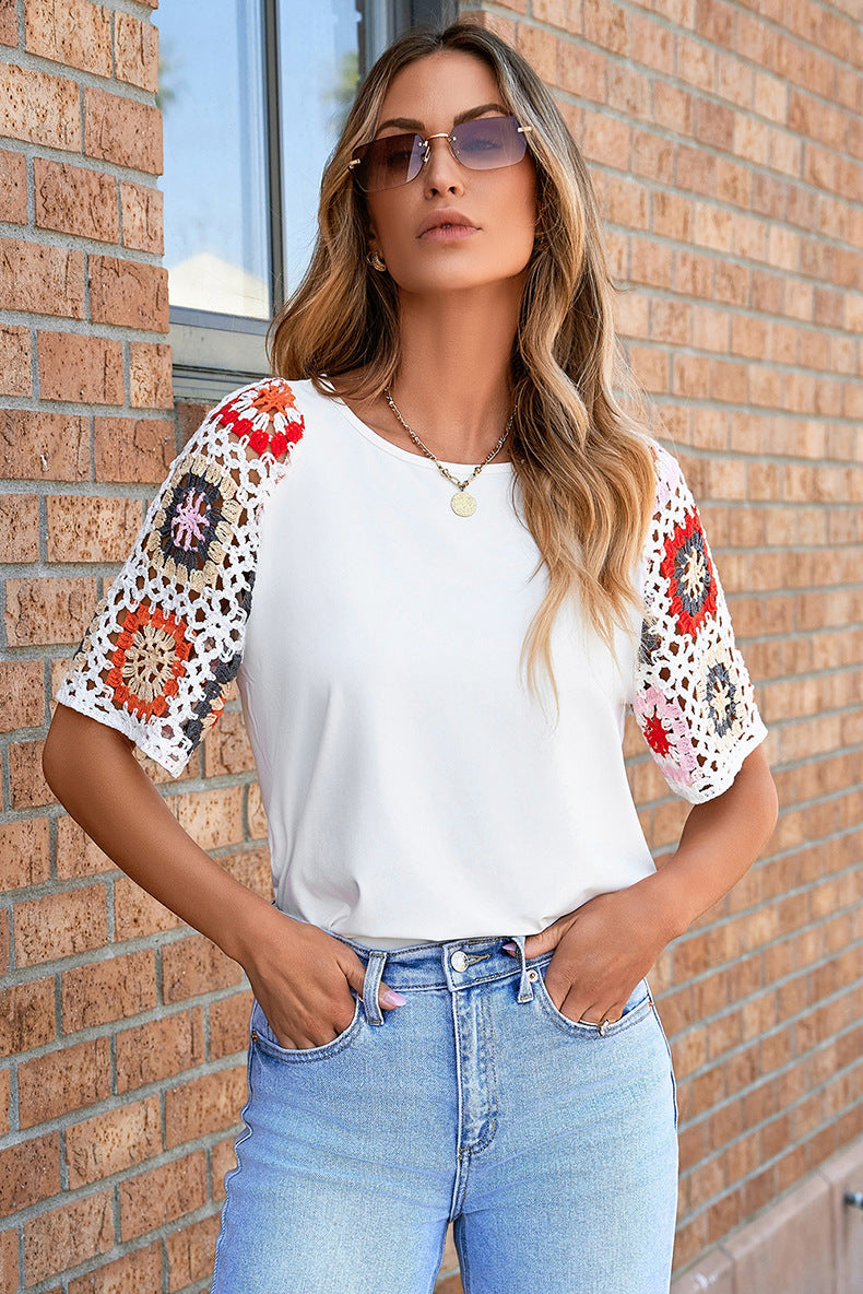 Boho Crochet Sleeve T-Shirt