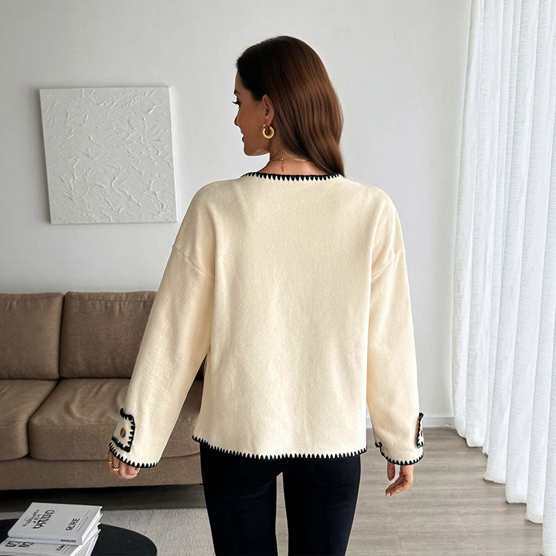 Women's Contrast Trim Cardigan - back view