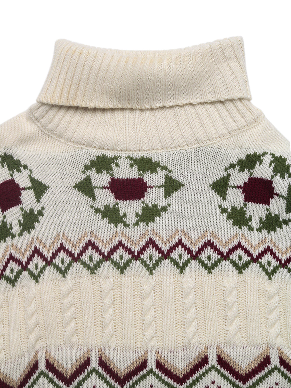 Fair Isle Cable Knit Bobble Stitch Polo Neck Jumper
