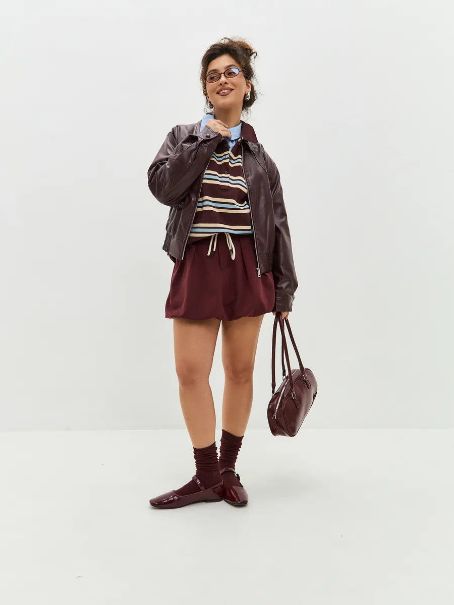 Button Placket Oversized Striped Rugby Top