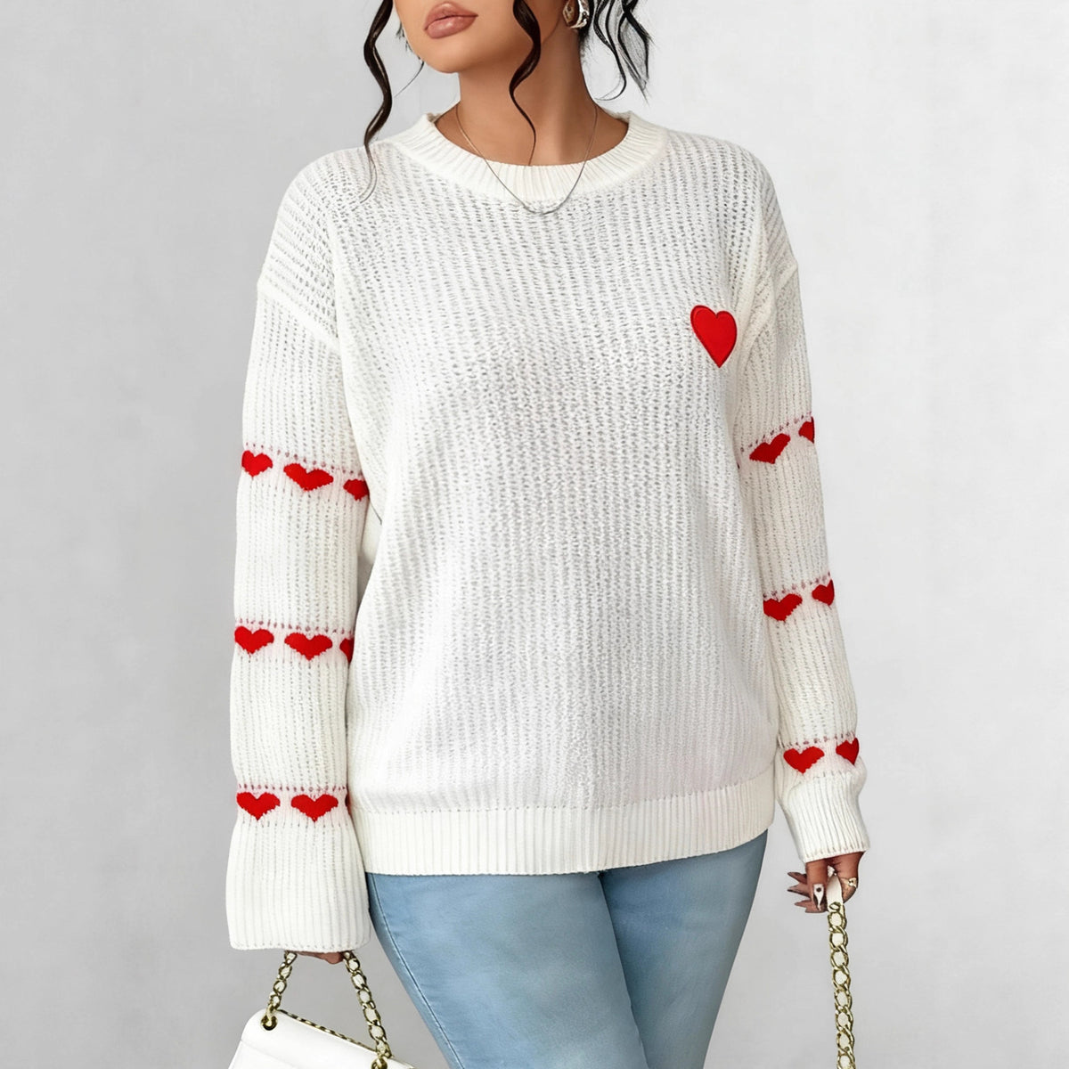 Women's Heart Sleeve Jumper in White, view 4