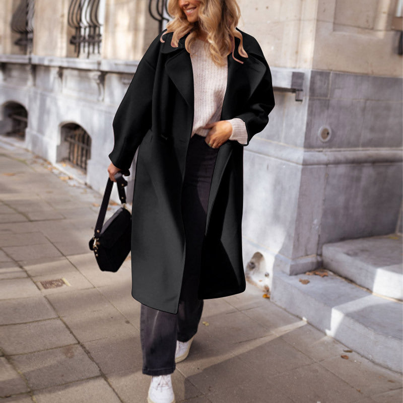 Women's Long Wool Coat in Black