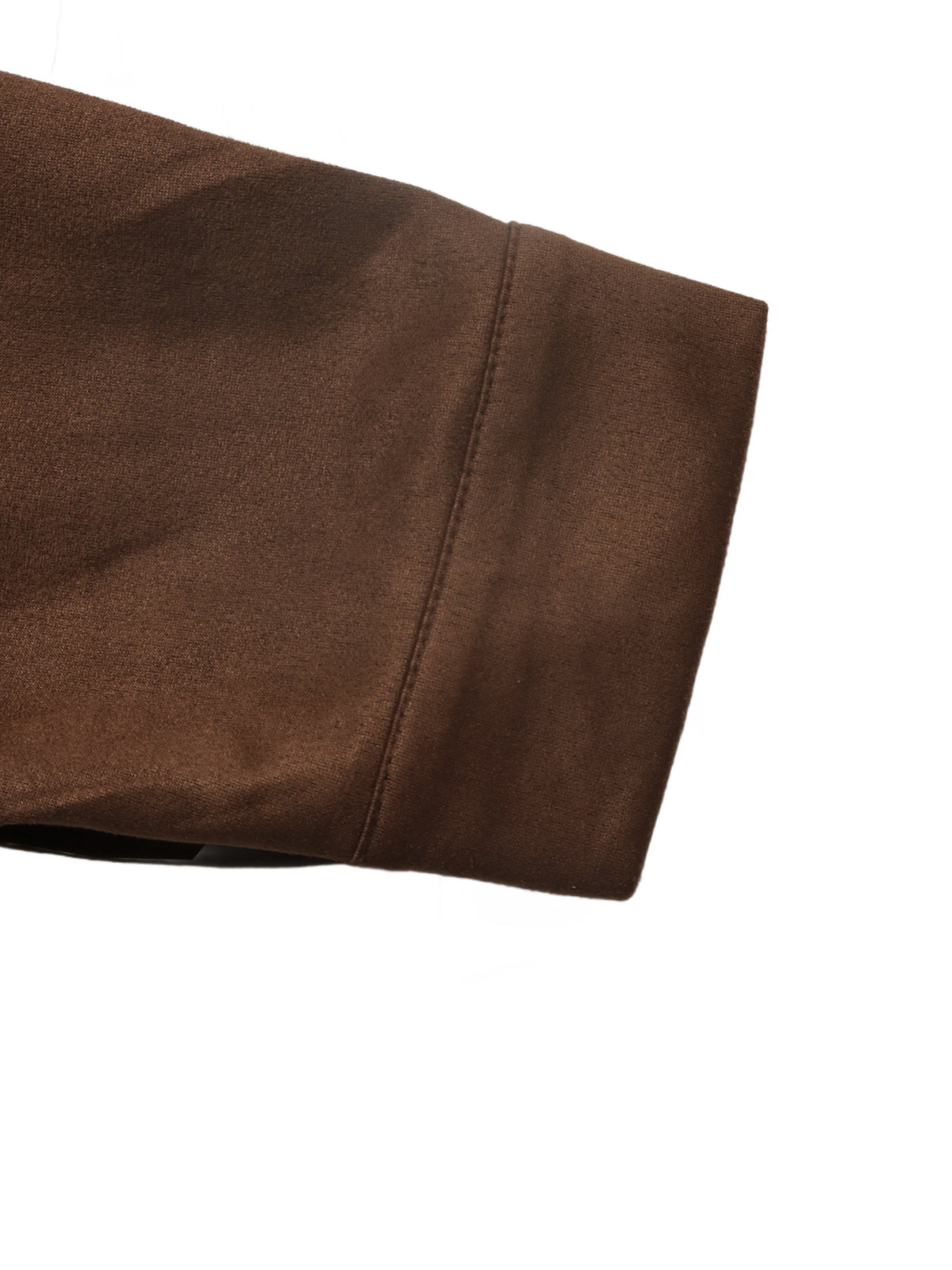 Close-up of a brown fabric sleeve or cuff with a visible seam, shown against a plain white background.