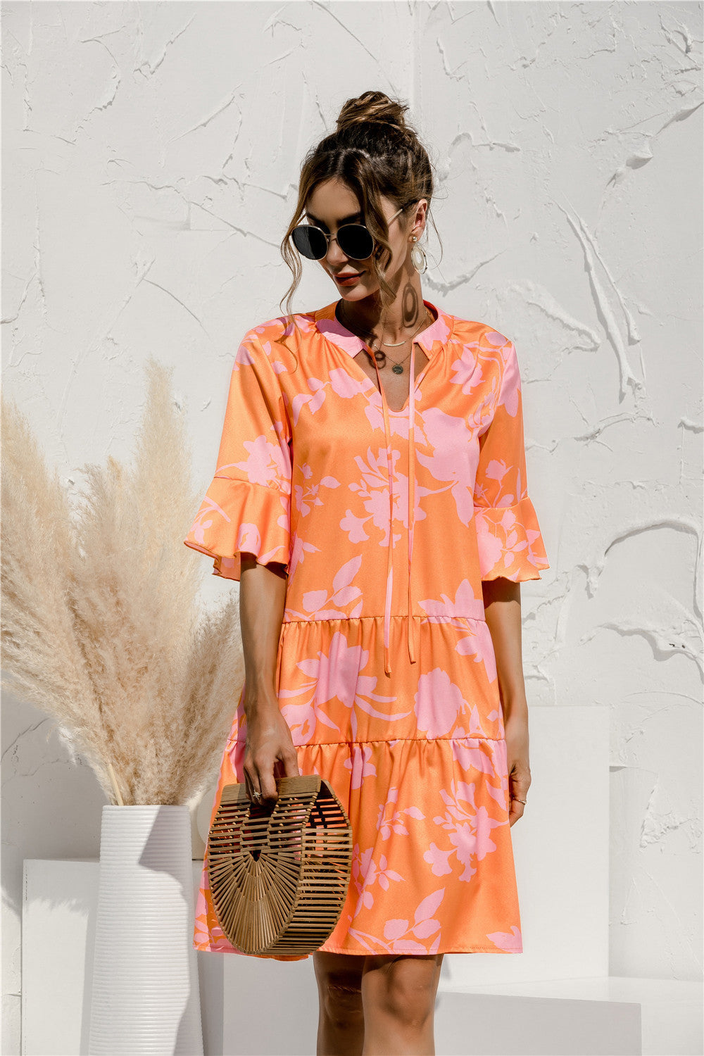 Frill Sleeve Tiered Midi Dress