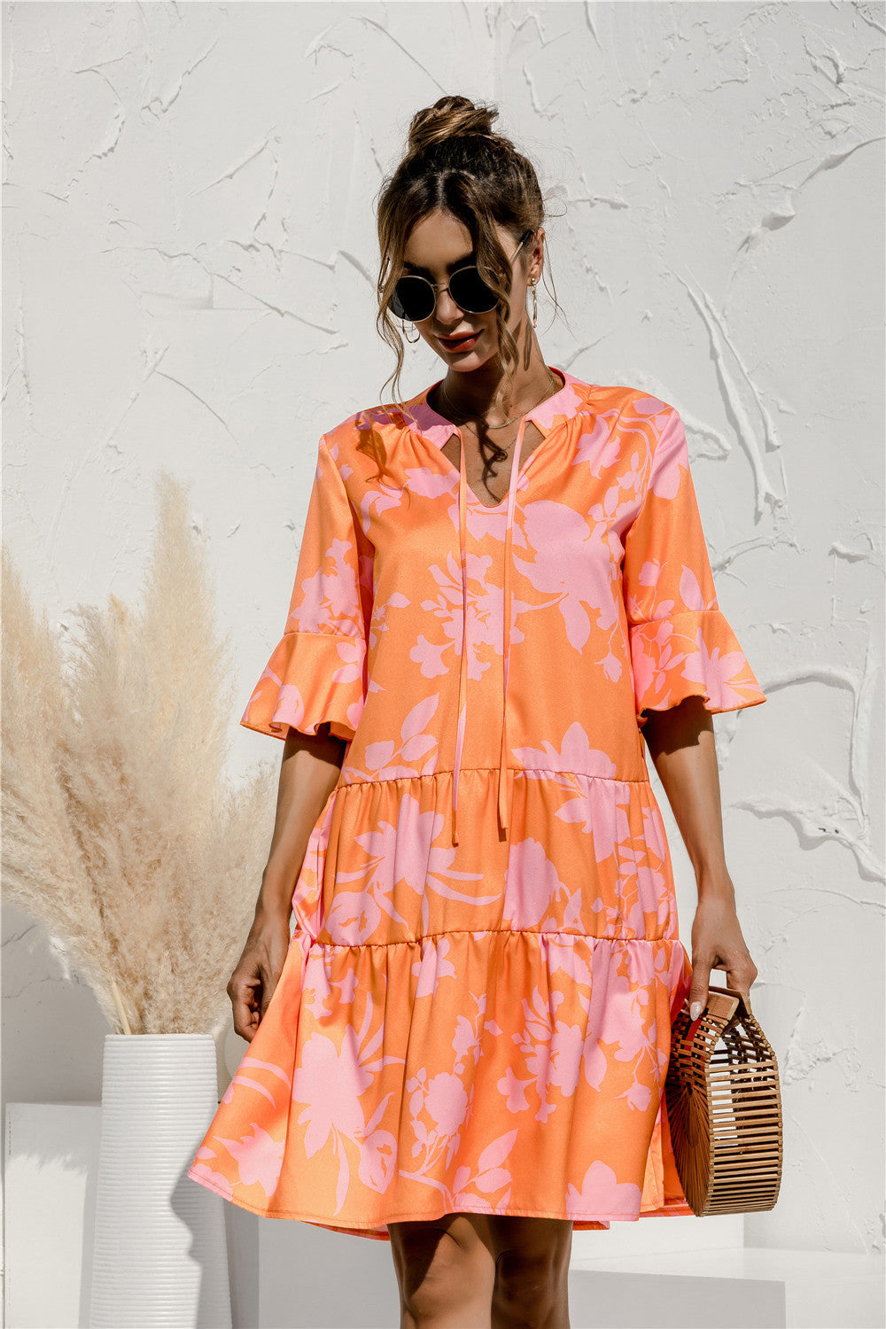 Frill Sleeve Tiered Midi Dress