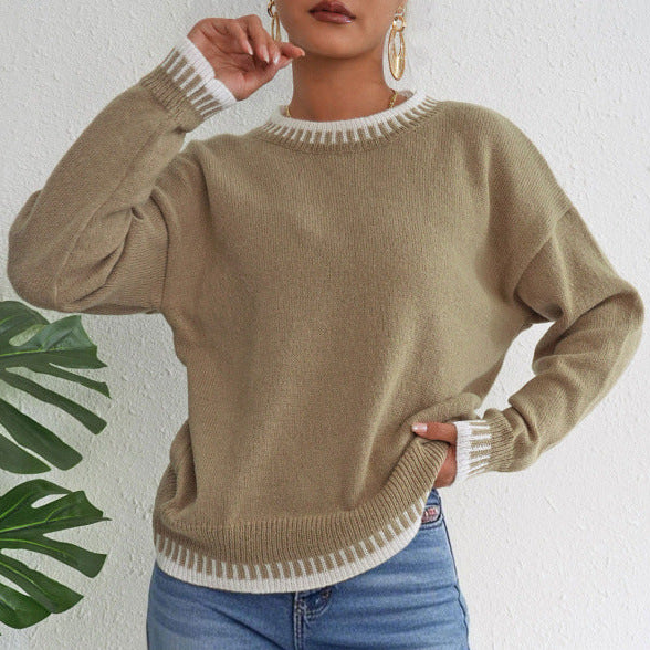 Women's Contrast Stitch Jumper - camel, front view