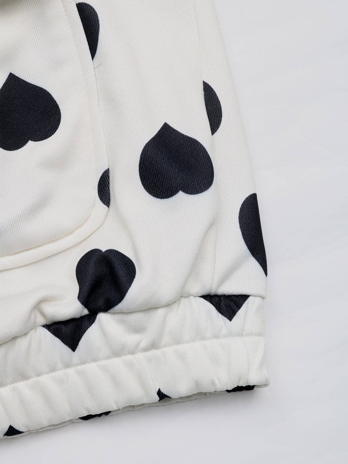 Collared Heart Print Zip Front Bomber Jacket