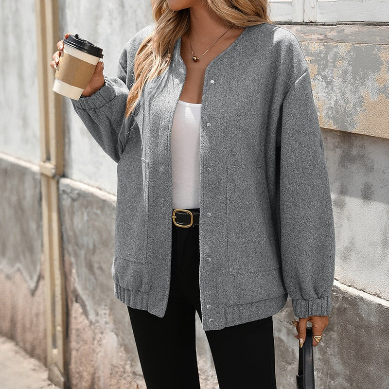 Women's Bomber Jacket - front view, with coffee