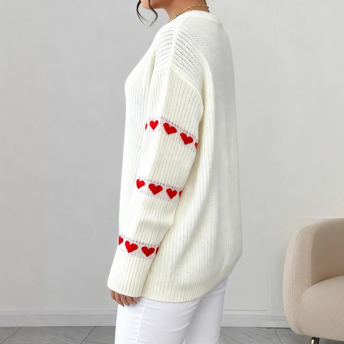 Women's Heart Sleeve Jumper in White, view 5