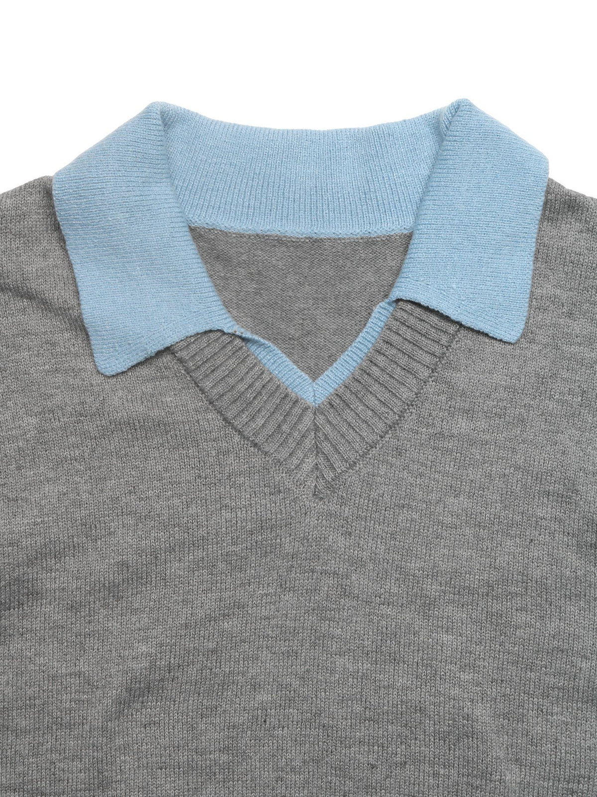 Contrast Collar Layered Look V Neck Soft Jumper