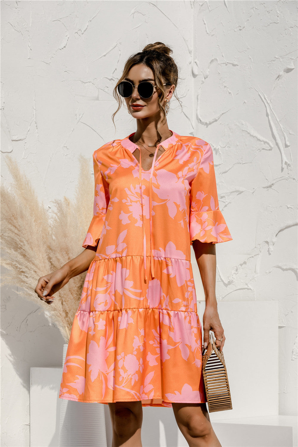 Frill Sleeve Tiered Midi Dress