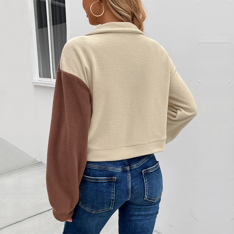 Women's Cropped Fleece Jacket in Beige, view 5