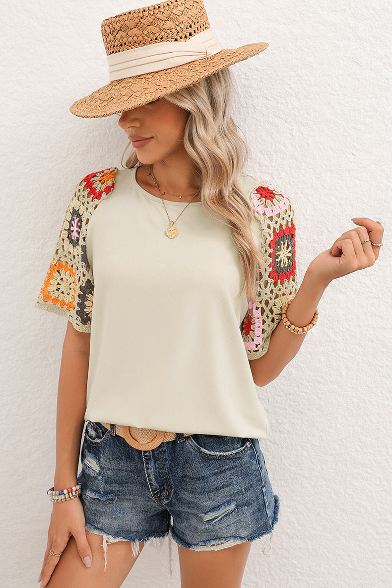 Boho Crochet Sleeve T-Shirt