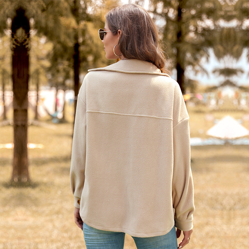 Women's Fleece Shirt Jacket in Beige, view 5